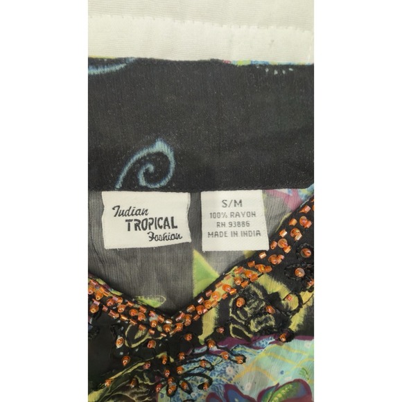 Indian Tropical Fashion black floral boho beach tunic women S/M - Picture 4 of 8